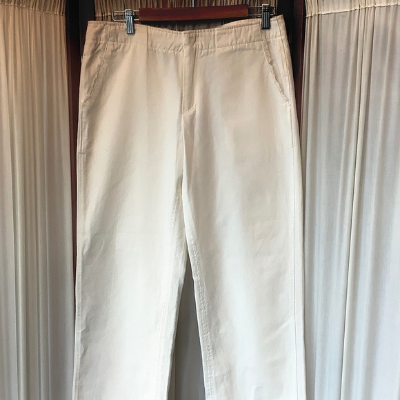 Leo & Sage Womens White Cotton Ankle Pants Wide Leg Fringe Pockets Size 8 NWT - Picture 1 of 8